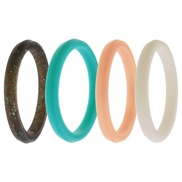 Silicone Wedding Stackble Point Ring Set - Turquoise-Black by ROQ - Picture 2 of 2